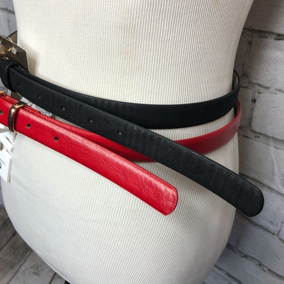 Giani Bernini 2 Pack of Skinny Belts, Red & Black Plaid, Multiple Sizes, NWT!! - Picture 4 of 7